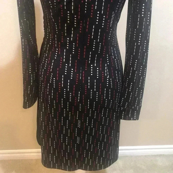 Vintage Express Black Red White Dot & Dash Design Faux Wrap Midi Dress-Size 5/6 - Picture 8 of 10